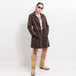 Brown leather trench